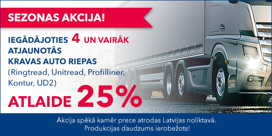 Iegādājoties 4 un vairāk atjaunotās kravas auto riepas (Ringtread, Unitread, Profilliner, Kontur, UD2)