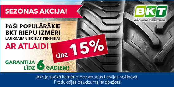 No 2018 gada 4 decembra BKT lauksaimniecības tehnikas riepām, populārākajos izmēros, ATLAIDES LĪDZ 15%