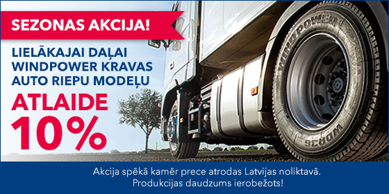 Sākot no 2018. gada 18. jūlija, lielākajai daļai Windpower kravas auto riepu modeļu cenu samazinājums par 10%